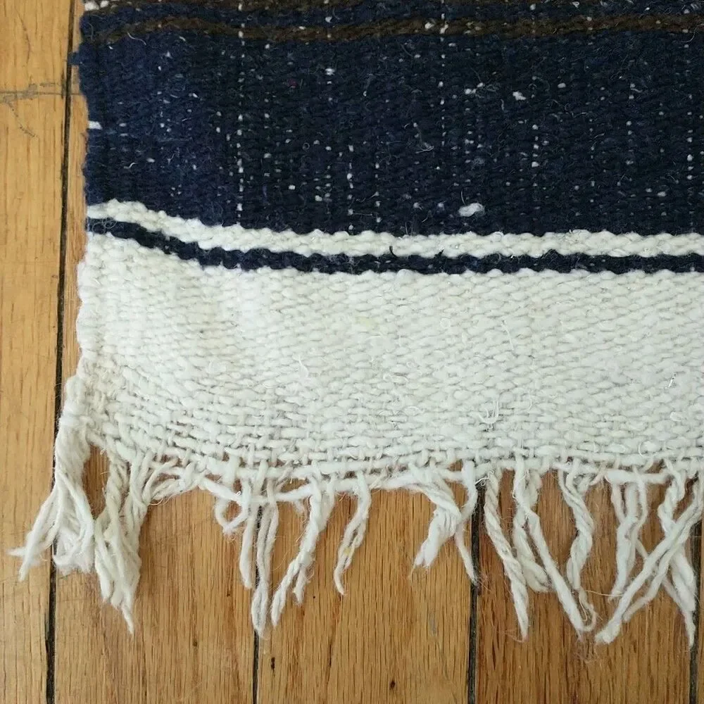 Vtg Mexican Serape Woven Wool Blanket Rug Tapestry Fringes Brown Bird Snake
